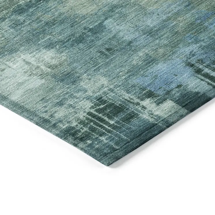 5' X 8' Teal Blue And Pale Aqua Abstract Washable Indoor Outdoor Area Rug