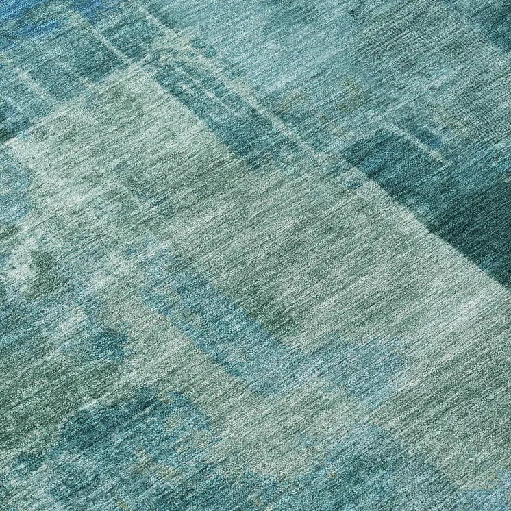 8' Teal Blue And Pale Aqua Round Abstract Washable Indoor Outdoor Area Rug