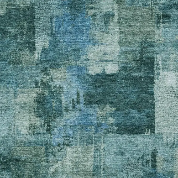 10' X 14' Teal Blue And Pale Aqua Abstract Washable Indoor Outdoor Area Rug