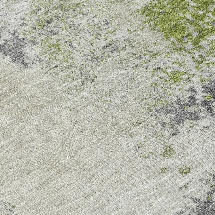 8' Linen Fern Green And Beige Round Abstract Washable Indoor Outdoor Area Rug