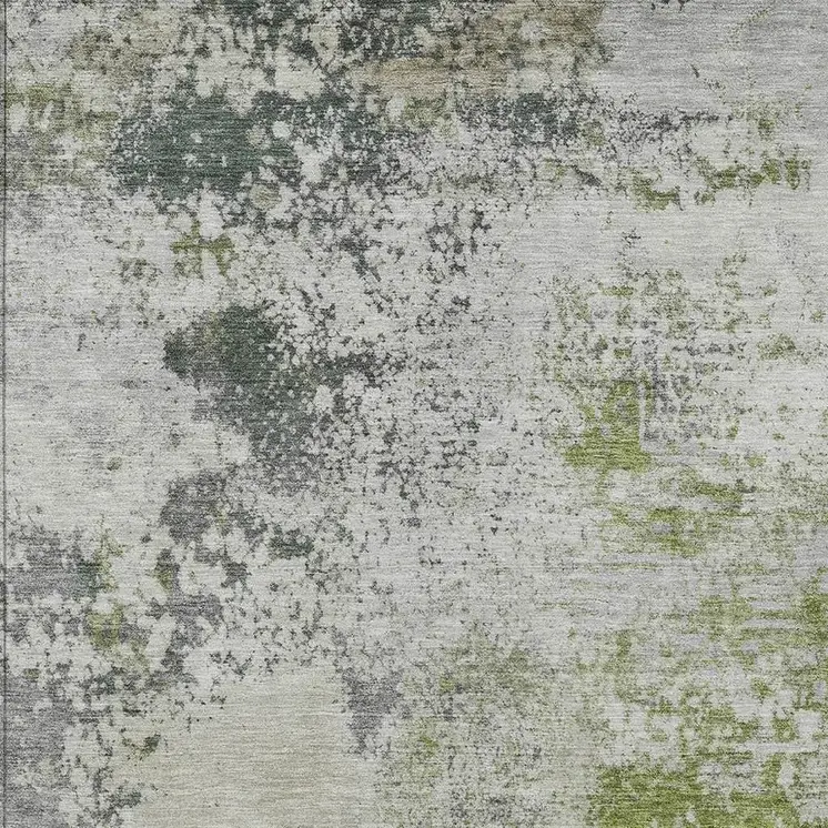 8' X 10' Linen Fern Green And Beige Abstract Washable Indoor Outdoor Area Rug