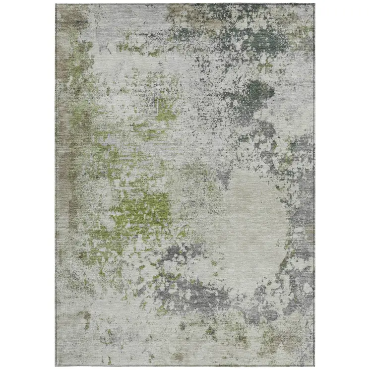 8' X 10' Linen Fern Green And Beige Abstract Washable Indoor Outdoor Area Rug