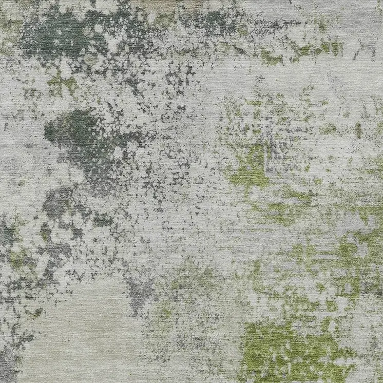 9' X 12' Linen Fern Green And Beige Abstract Washable Indoor Outdoor Area Rug