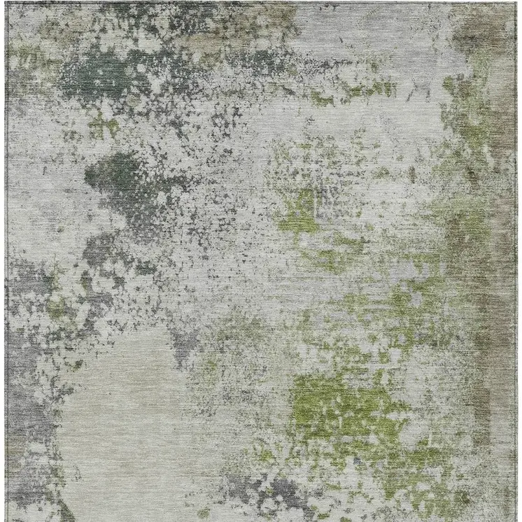 10' X 14' Linen Fern Green And Beige Abstract Washable Indoor Outdoor Area Rug