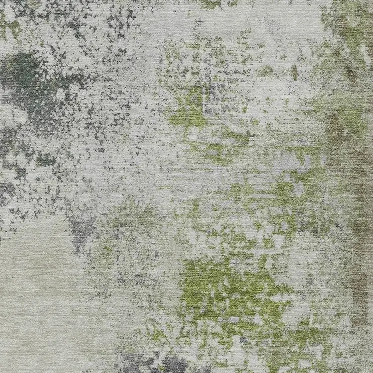 10' X 14' Linen Fern Green And Beige Abstract Washable Indoor Outdoor Area Rug