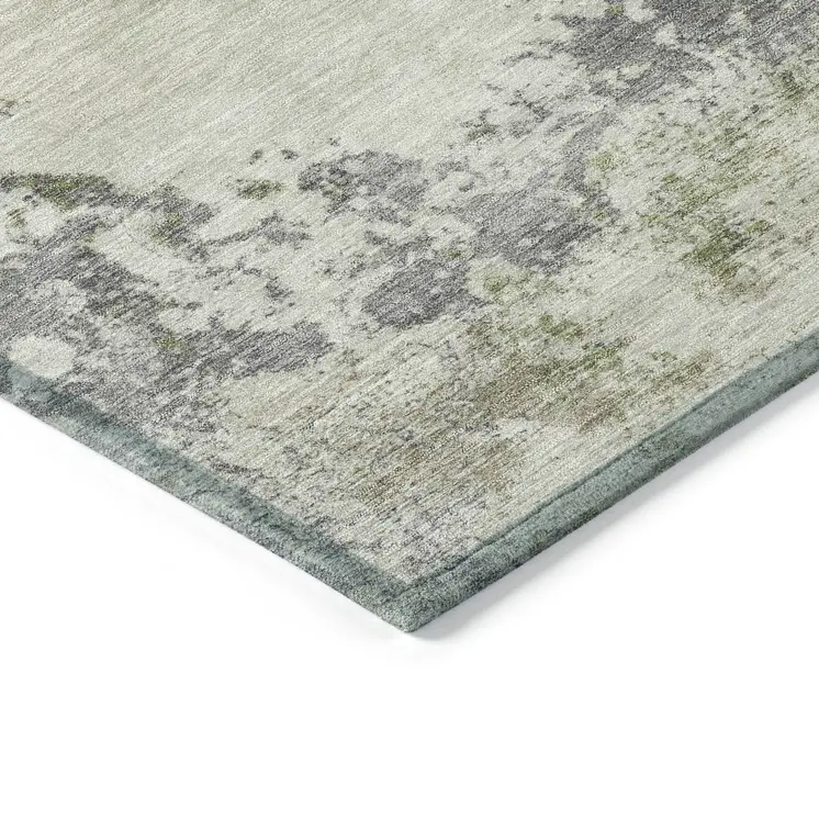 10' X 14' Linen Fern Green And Beige Abstract Washable Indoor Outdoor Area Rug