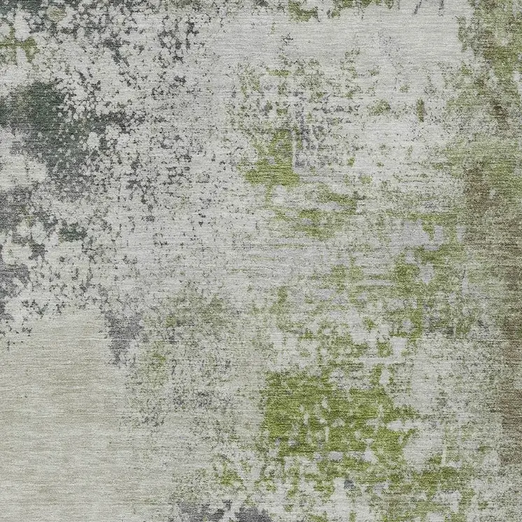10' X 14' Linen Fern Green And Beige Abstract Washable Indoor Outdoor Area Rug