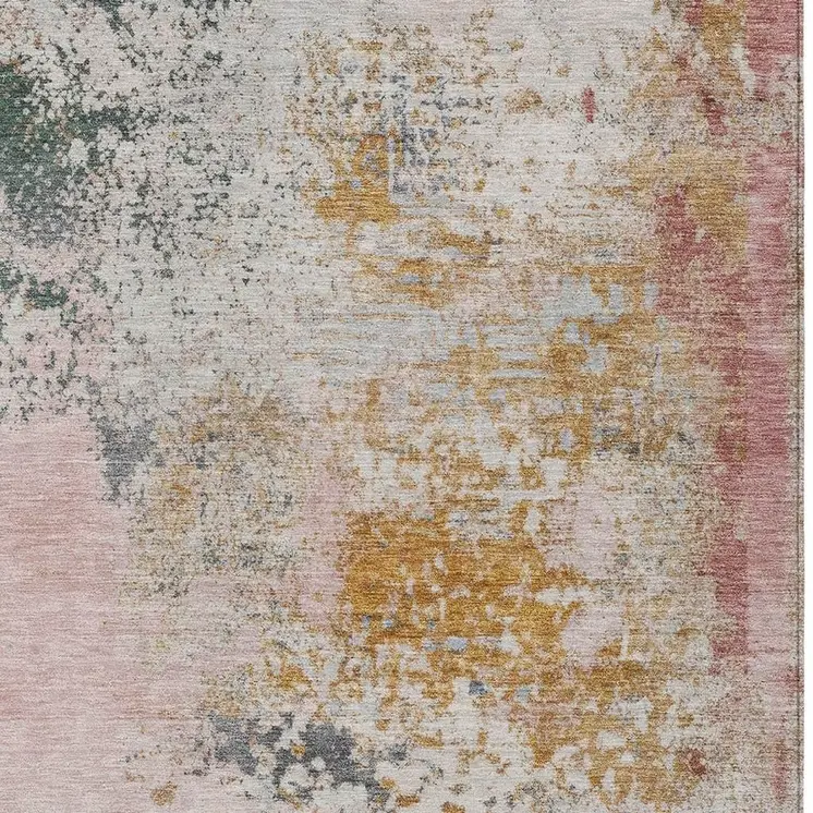 3' X 5' Pink Charcoal And Copper Abstract Washable Indoor Outdoor Area Rug