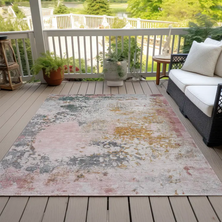 3' X 5' Pink Charcoal And Copper Abstract Washable Indoor Outdoor Area Rug
