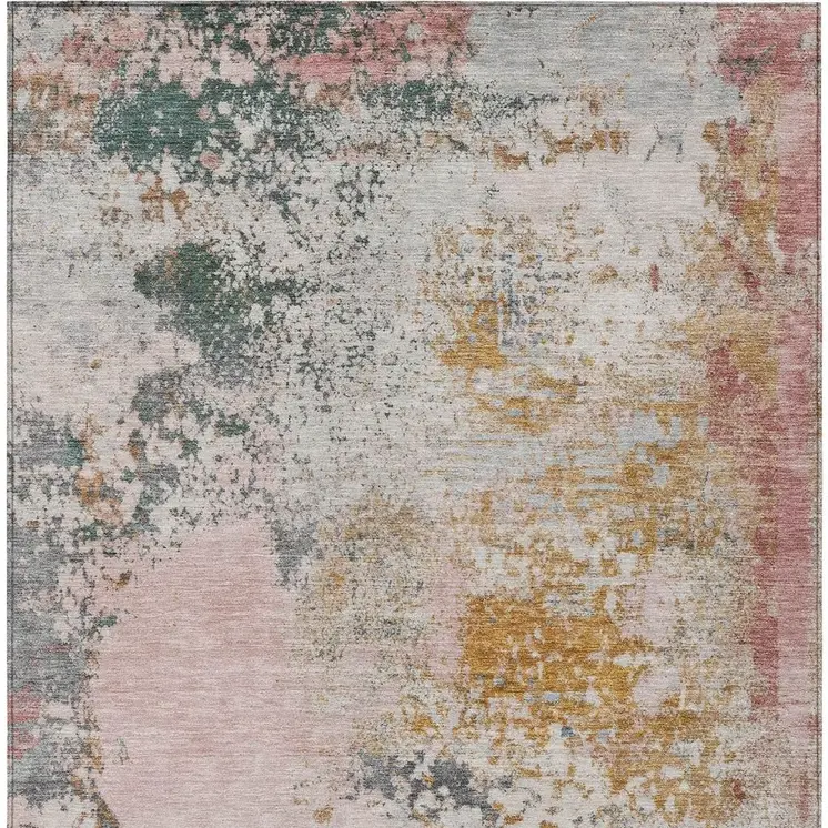 5' X 8' Pink Charcoal And Copper Abstract Washable Indoor Outdoor Area Rug