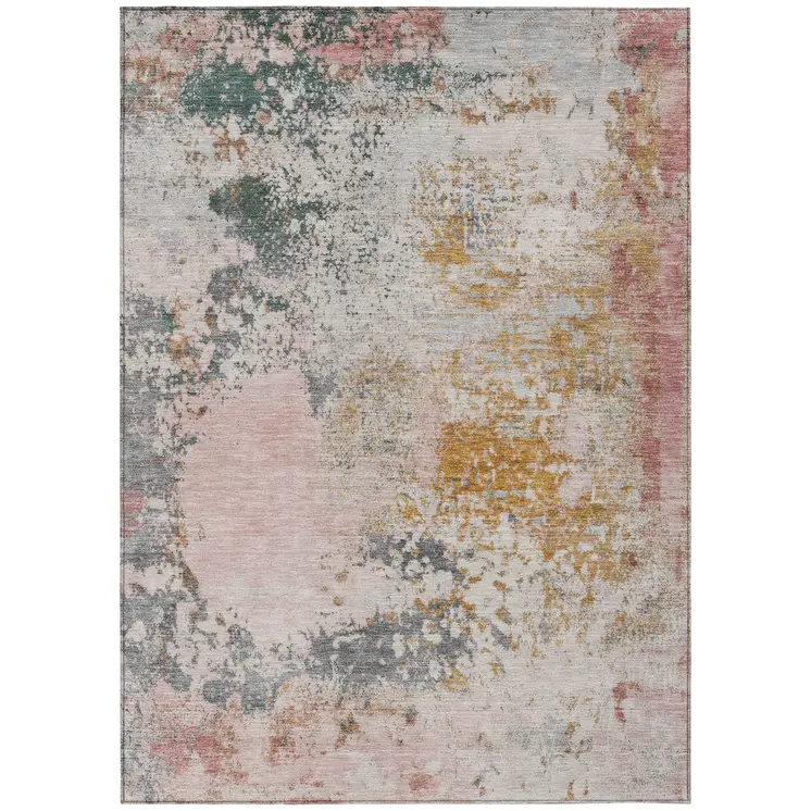 5' X 8' Pink Charcoal And Copper Abstract Washable Indoor Outdoor Area Rug