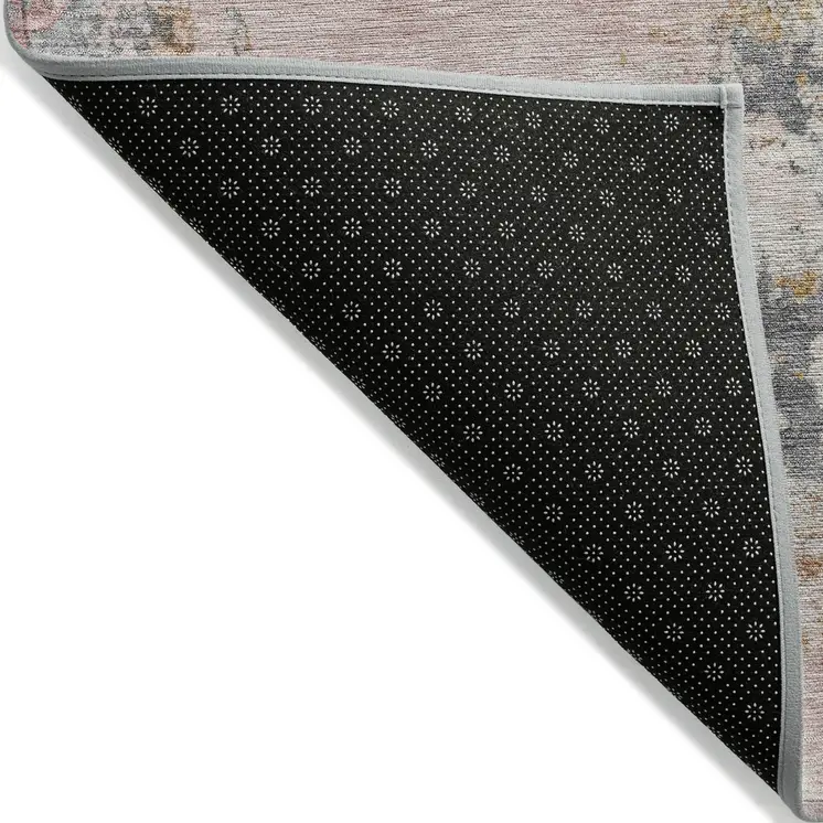 5' X 8' Pink Charcoal And Copper Abstract Washable Indoor Outdoor Area Rug
