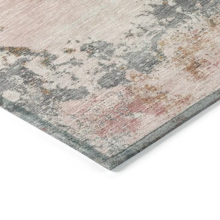 5' X 8' Pink Charcoal And Copper Abstract Washable Indoor Outdoor Area Rug