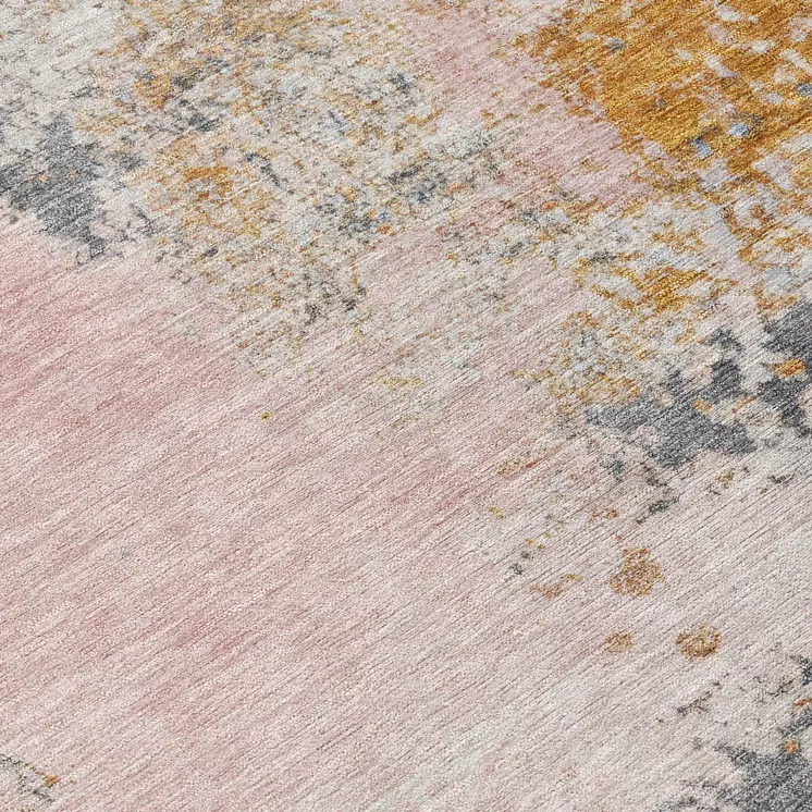 8' Pink Charcoal And Copper Round Abstract Washable Indoor Outdoor Area Rug