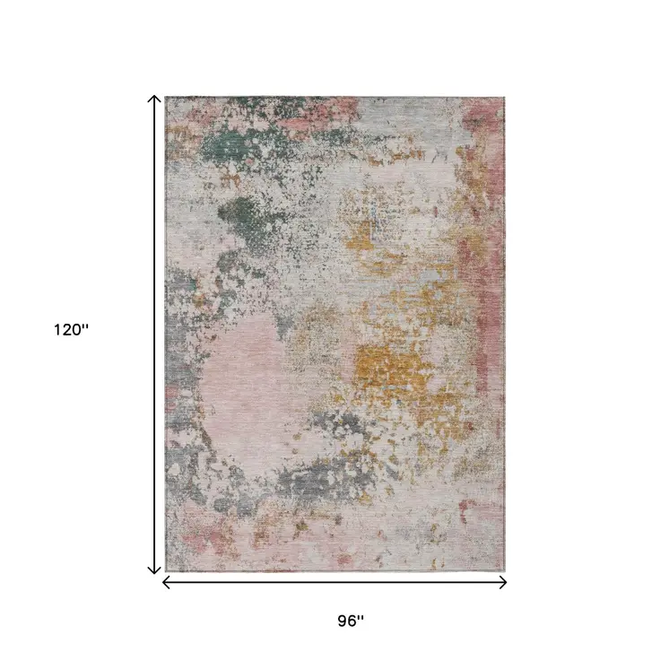 8' X 10' Pink Charcoal And Copper Abstract Washable Indoor Outdoor Area Rug