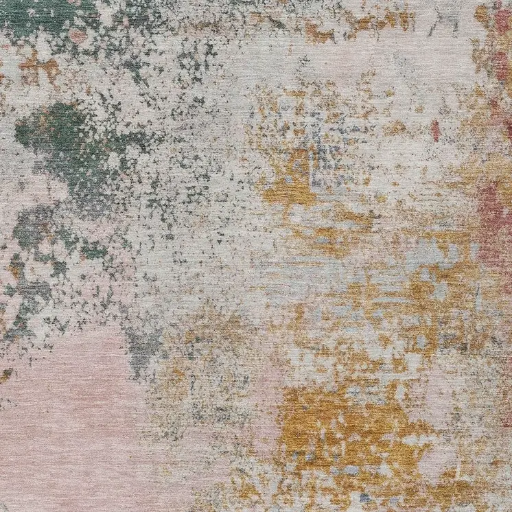8' X 10' Pink Charcoal And Copper Abstract Washable Indoor Outdoor Area Rug