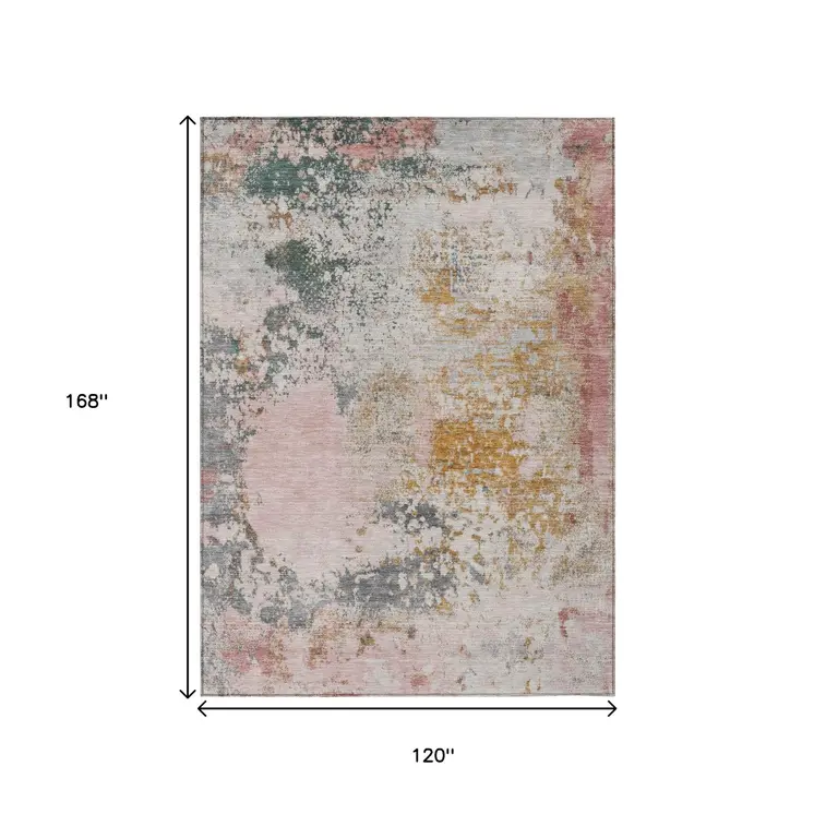 10' X 14' Pink Charcoal And Copper Abstract Washable Indoor Outdoor Area Rug