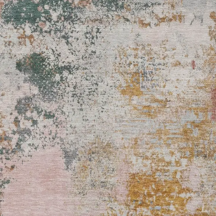10' X 14' Pink Charcoal And Copper Abstract Washable Indoor Outdoor Area Rug