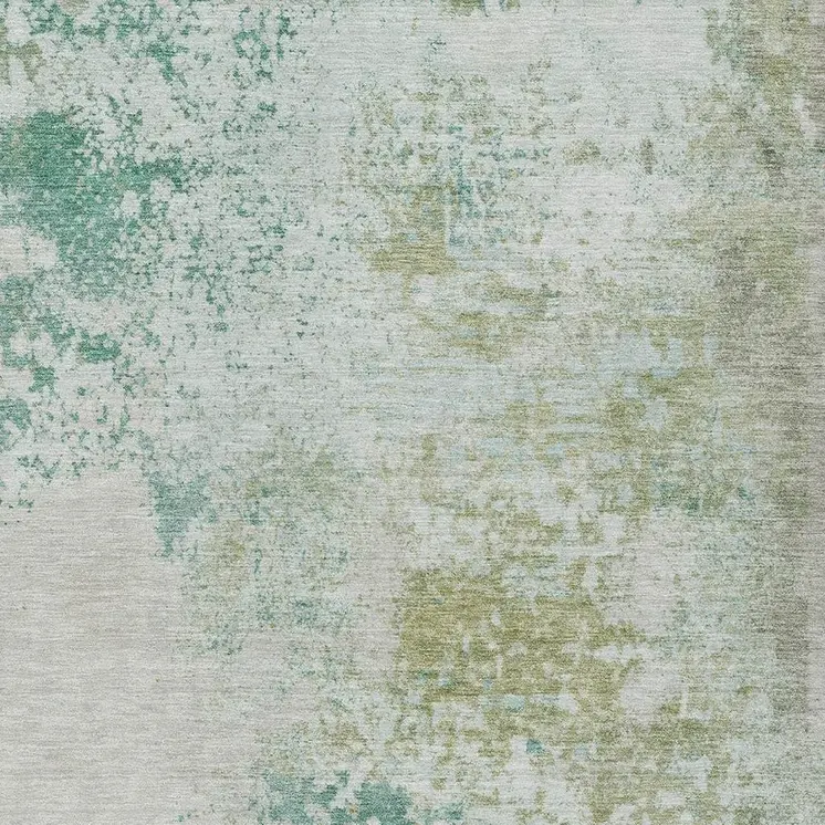 3' X 5' Beige Teal Blue And Ivory Abstract Washable Indoor Outdoor Area Rug
