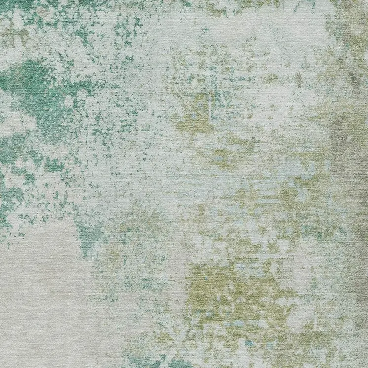 5' X 8' Beige Teal Blue And Ivory Abstract Washable Indoor Outdoor Area Rug