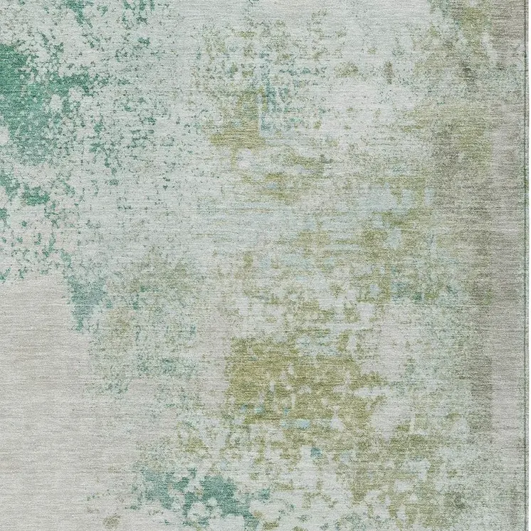 5' X 8' Beige Teal Blue And Ivory Abstract Washable Indoor Outdoor Area Rug