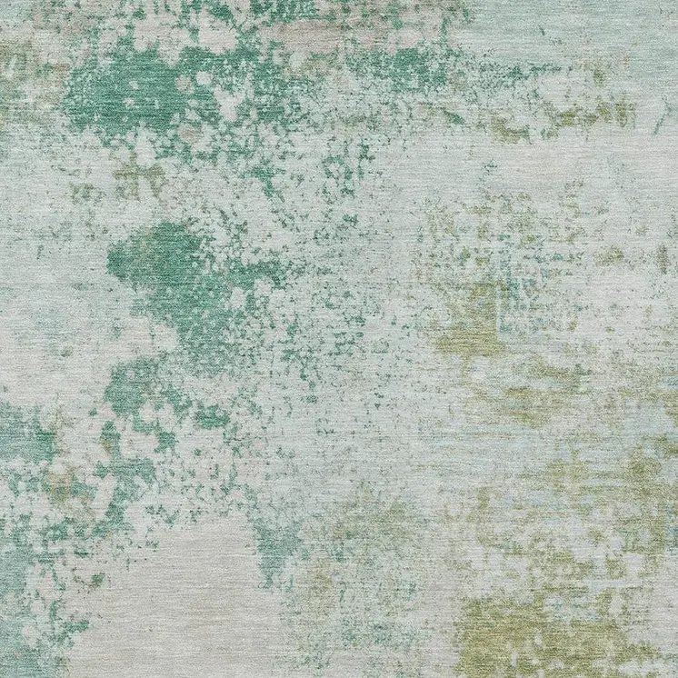8' X 10' Beige Teal Blue And Ivory Abstract Washable Indoor Outdoor Area Rug