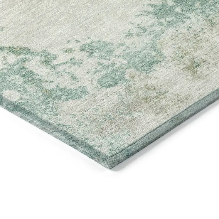 9' X 12' Beige Teal Blue And Ivory Abstract Washable Indoor Outdoor Area Rug