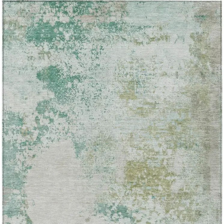 9' X 12' Beige Teal Blue And Ivory Abstract Washable Indoor Outdoor Area Rug