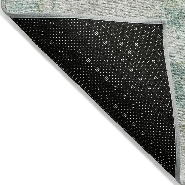 10' X 14' Beige Teal Blue And Ivory Abstract Washable Indoor Outdoor Area Rug