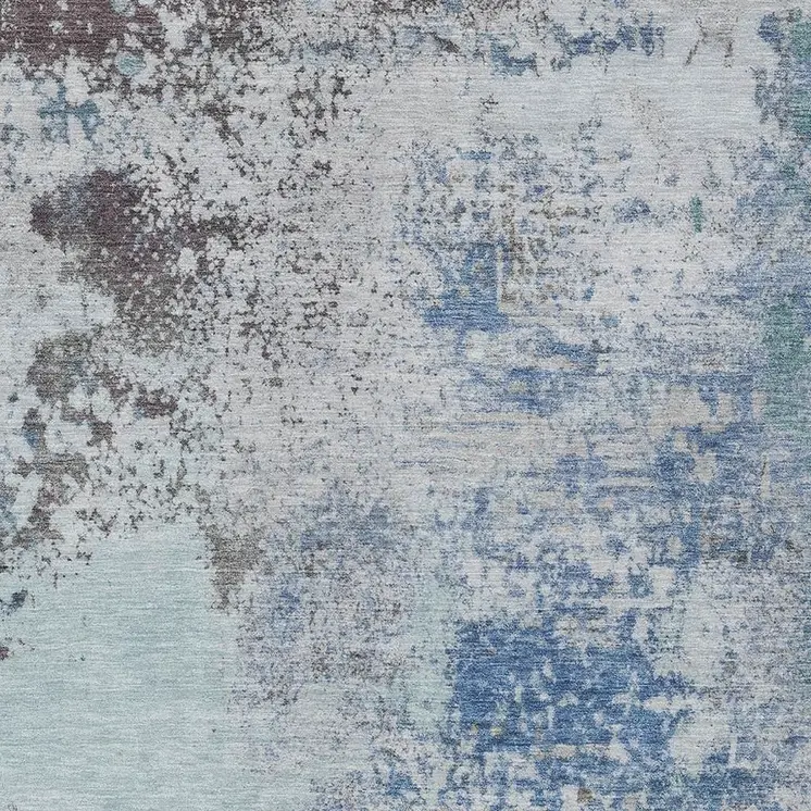 3' X 5' Turquoise Denim Blue And Gray Abstract Washable Indoor Outdoor Area Rug