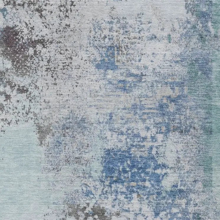 5' X 8' Turquoise Denim Blue And Gray Abstract Washable Indoor Outdoor Area Rug