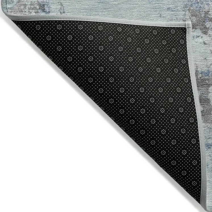 5' X 8' Turquoise Denim Blue And Gray Abstract Washable Indoor Outdoor Area Rug