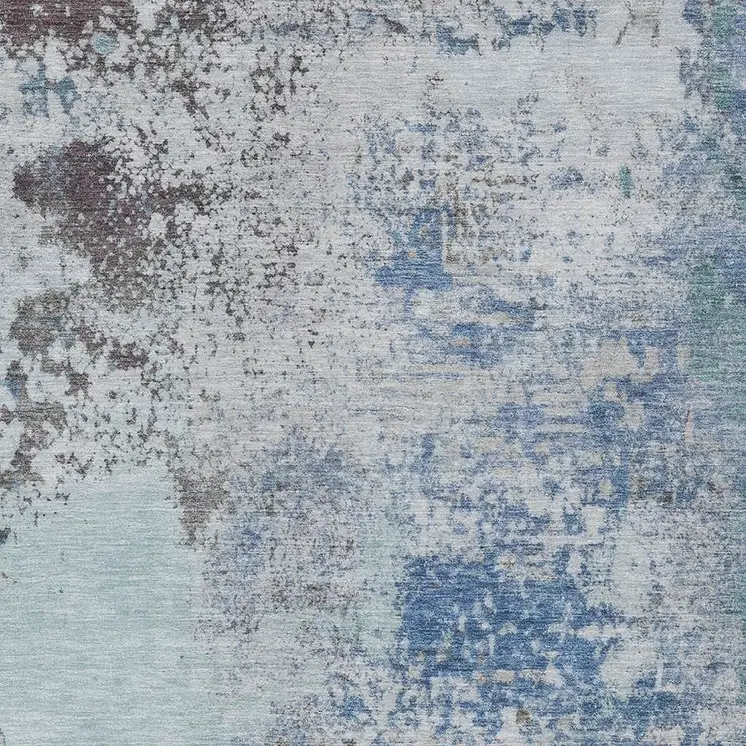 8' X 10' Turquoise Denim Blue And Gray Abstract Washable Indoor Outdoor Area Rug