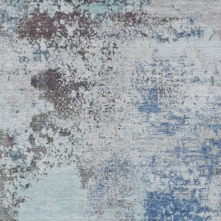 10' X 14' Turquoise Denim Blue And Gray Abstract Washable Indoor Outdoor Area Rug