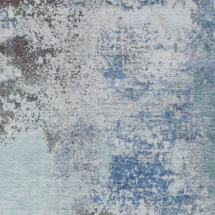 10' X 14' Turquoise Denim Blue And Gray Abstract Washable Indoor Outdoor Area Rug