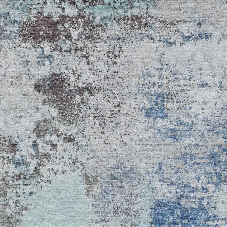 10' X 14' Turquoise Denim Blue And Gray Abstract Washable Indoor Outdoor Area Rug