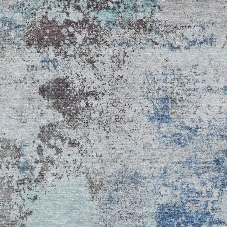 10' X 14' Turquoise Denim Blue And Gray Abstract Washable Indoor Outdoor Area Rug