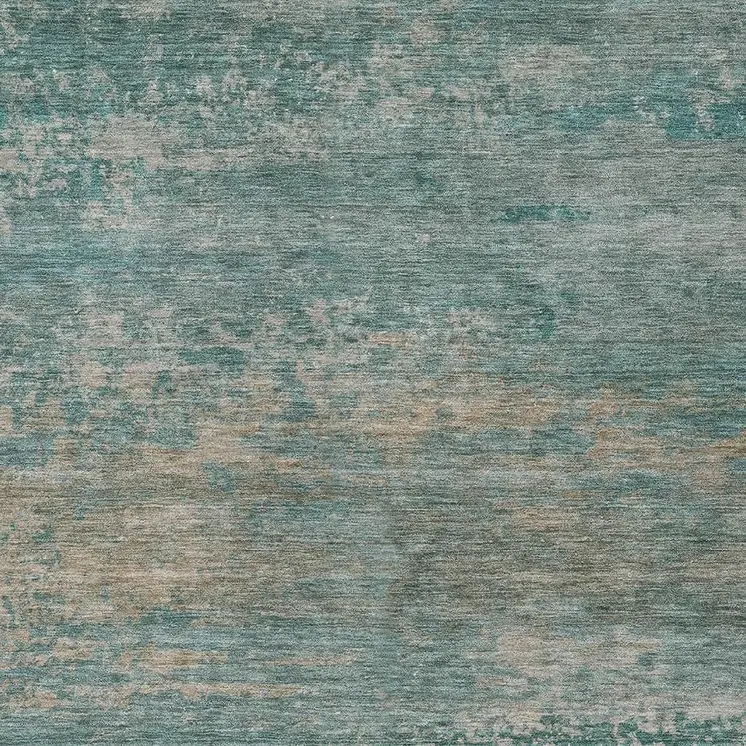 9' X 12' Aqua And Beige Abstract Washable Indoor Outdoor Area Rug
