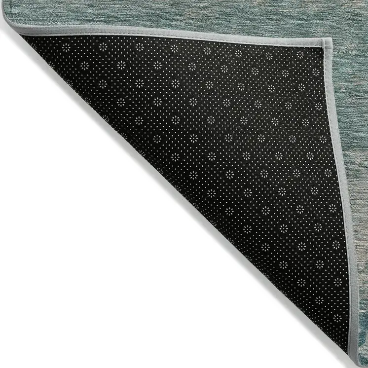 9' X 12' Aqua And Beige Abstract Washable Indoor Outdoor Area Rug