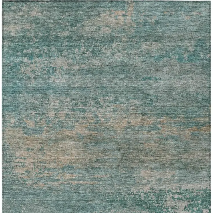 10' X 14' Aqua And Beige Abstract Washable Indoor Outdoor Area Rug
