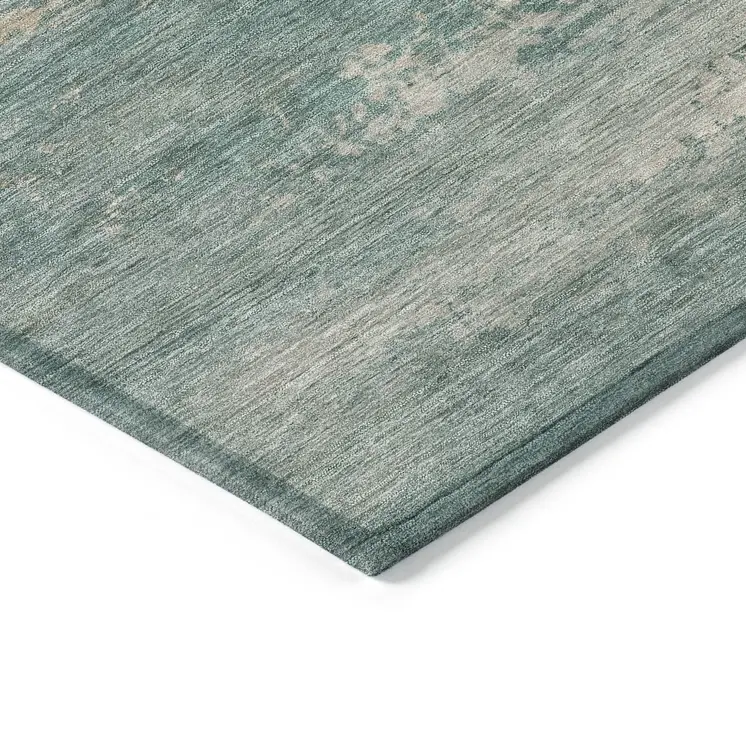 10' X 14' Aqua And Beige Abstract Washable Indoor Outdoor Area Rug