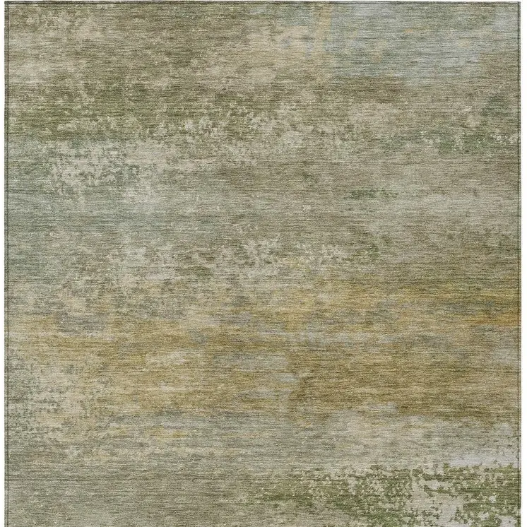 3' X 5' Beige And Fern Green Abstract Washable Indoor Outdoor Area Rug