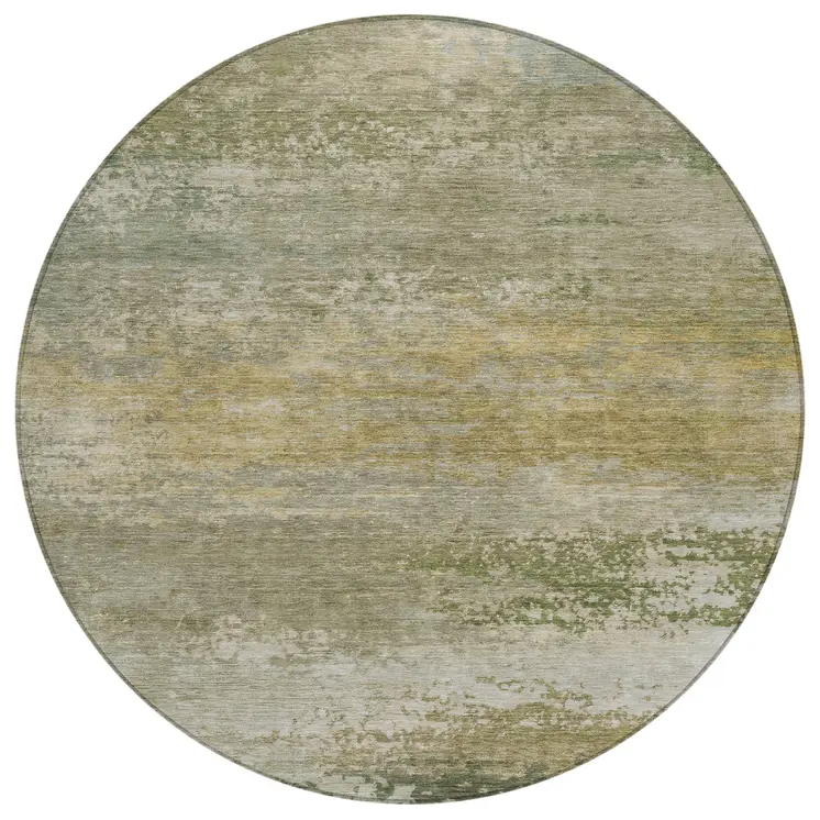 8' Beige And Fern Green Round Abstract Washable Indoor Outdoor Area Rug