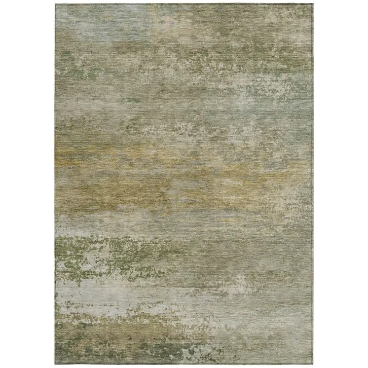 8' X 10' Beige And Fern Green Abstract Washable Indoor Outdoor Area Rug