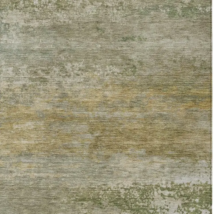 9' X 12' Beige And Fern Green Abstract Washable Indoor Outdoor Area Rug