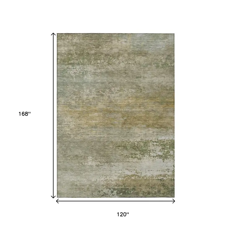 10' X 14' Beige And Fern Green Abstract Washable Indoor Outdoor Area Rug