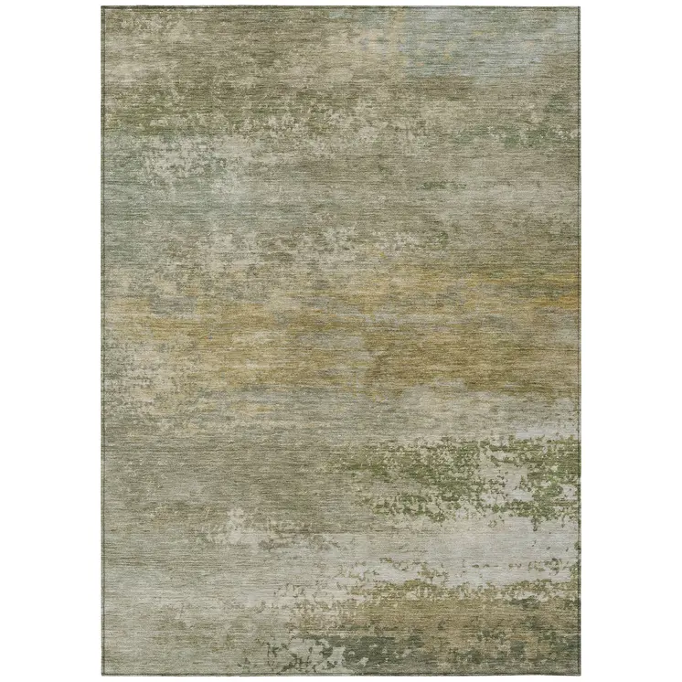 10' X 14' Beige And Fern Green Abstract Washable Indoor Outdoor Area Rug