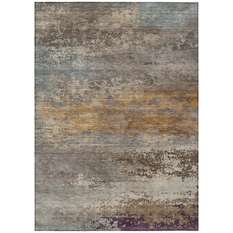 3' X 5' Brown Gray And Purple Abstract Washable Indoor Outdoor Area Rug