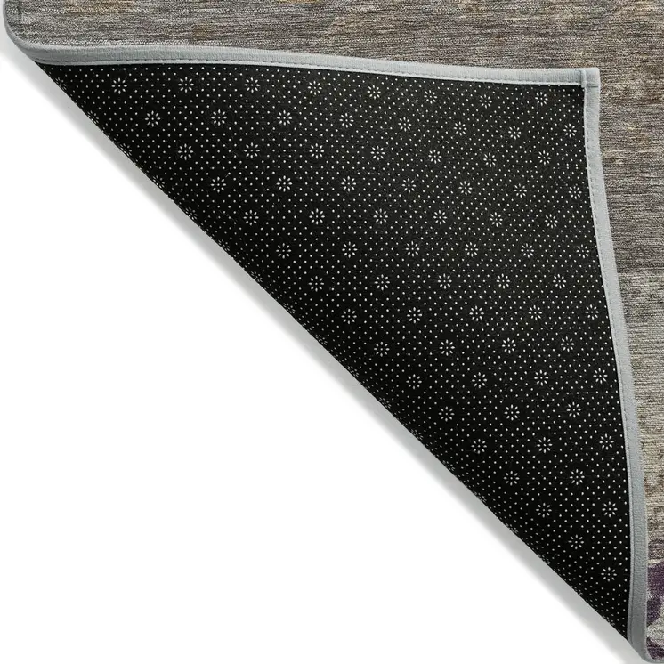 3' X 5' Brown Gray And Purple Abstract Washable Indoor Outdoor Area Rug
