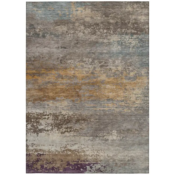 8' X 10' Brown Gray And Purple Abstract Washable Indoor Outdoor Area Rug